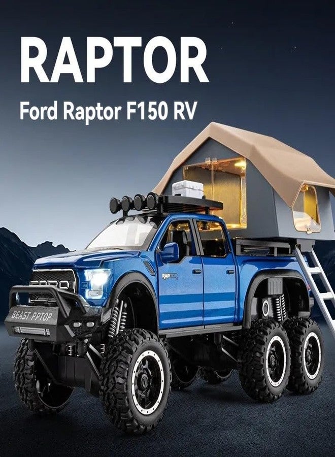 KENIRY Scale Exclusive Alloy Metal Pull Back Die-cast Car Model with Sound Light Mini Auto Toy for Kids Metal Model Toy Car with Sound and Light (1:24 Scale Fo-rd Raptor Motorhome-Blue) - Image 3